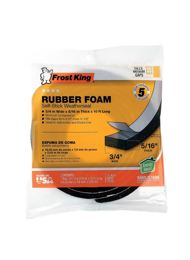 Frost King Rubber Foam Self-Stick Weatherseal Tape Black 3/4 Inch x 10ft R534H - Image 1